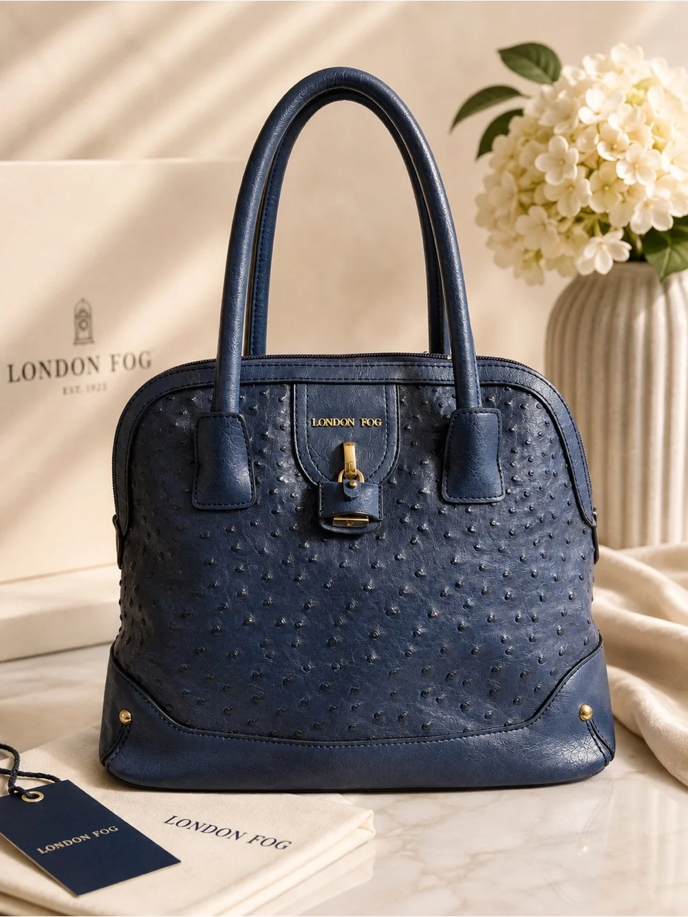 London Fog Navy Textured Dome Satchel